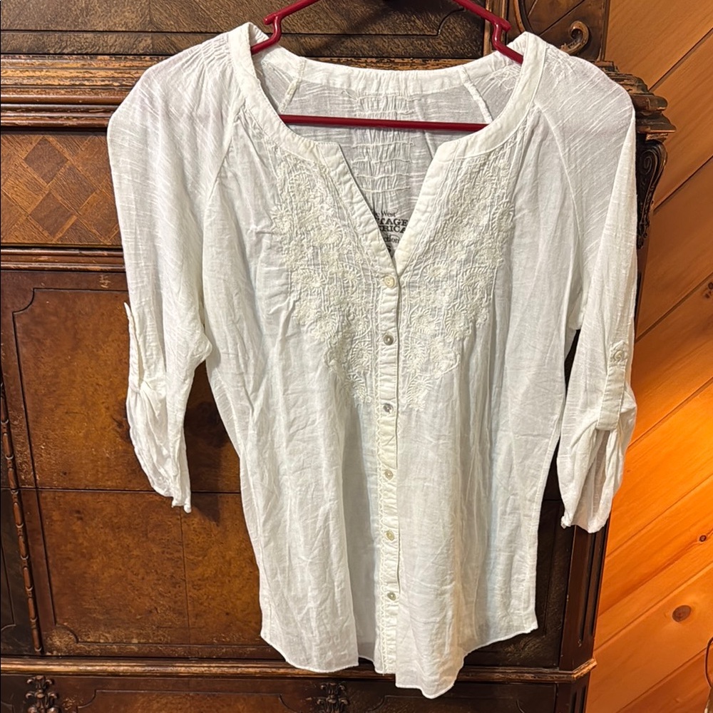 Nine West Vintage America XS White Embroidered Women's Top